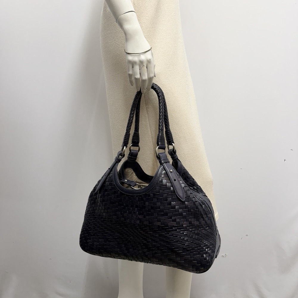 Cole Haan Woven Leather Purse Bag Navy Blue Great For Everyday or Travel